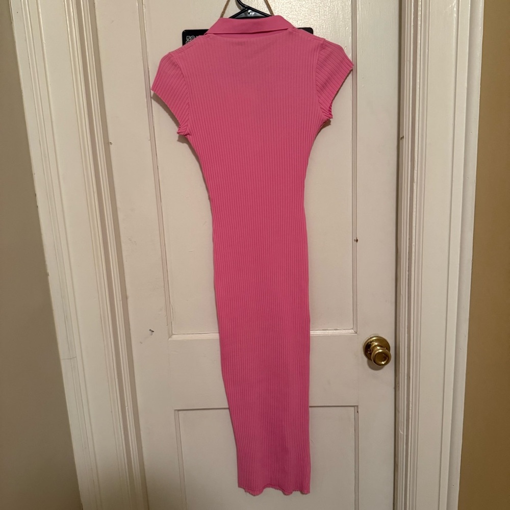 Zara Pink Ribbed Polo Midi Dress | Size M - Picture 2 of 3